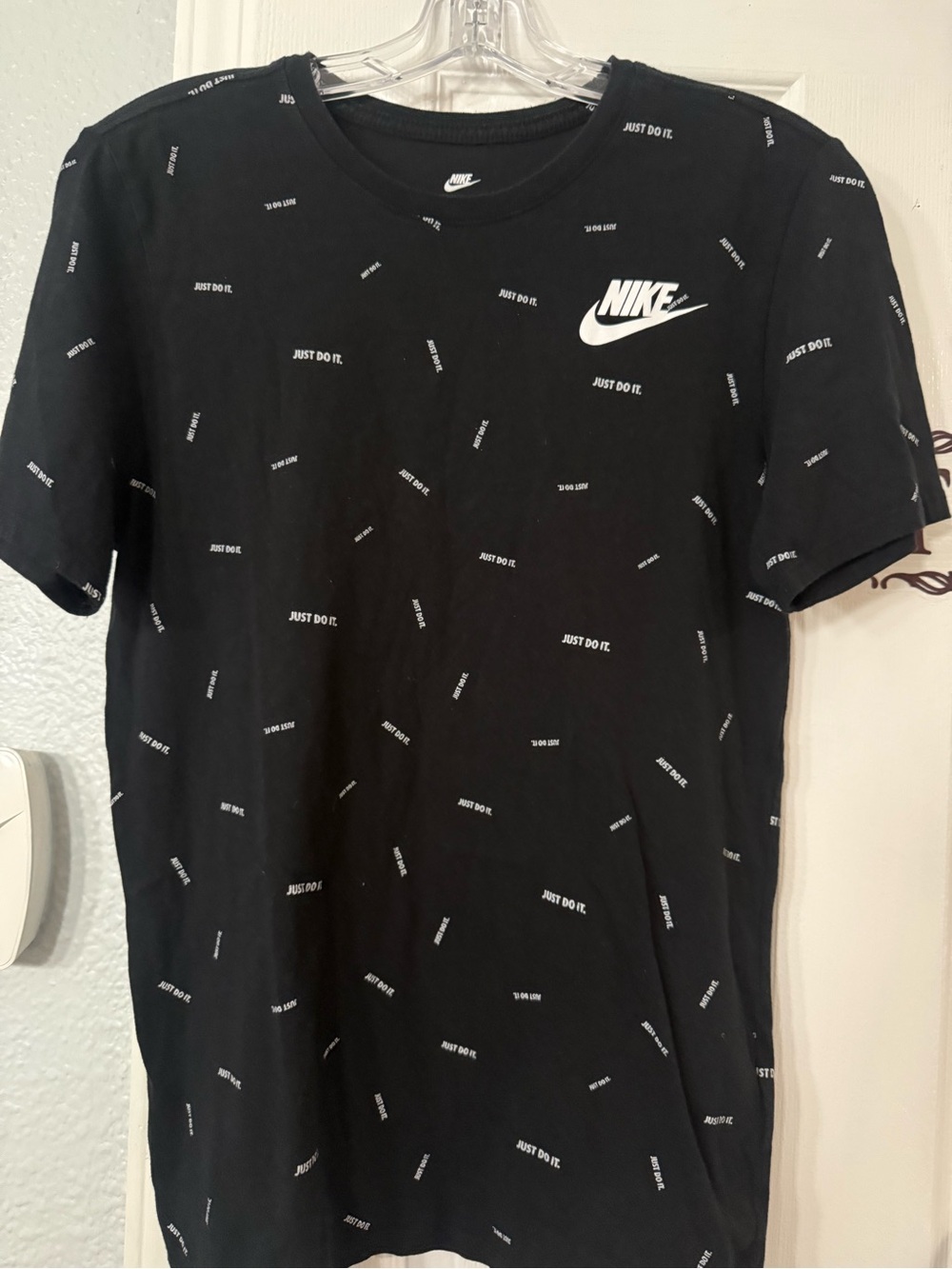 Nike Black Short-Sleeve Tee with White Logo and Micro Print